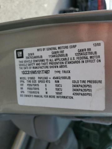 1GCCS19W518177487 - 2001 CHEVROLET S TRUCK S10 TAN photo 12