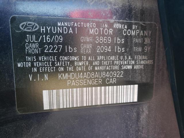 KMHDU4AD8AU840922 - 2010 HYUNDAI ELANTRA BLUE BLUE photo 12