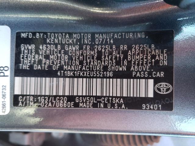 4T1BK1FKXEU552196 - 2014 TOYOTA CAMRY SE GRAY photo 12