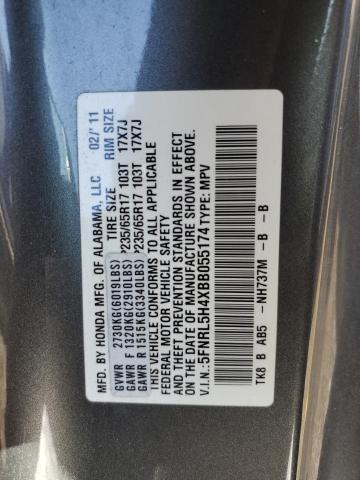 5FNRL5H4XBB055174 - 2011 HONDA ODYSSEY EX GRAY photo 13