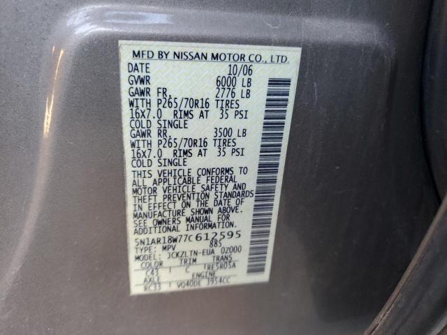 5N1AR18W77C612595 - 2007 NISSAN PATHFINDER LE TAN photo 13