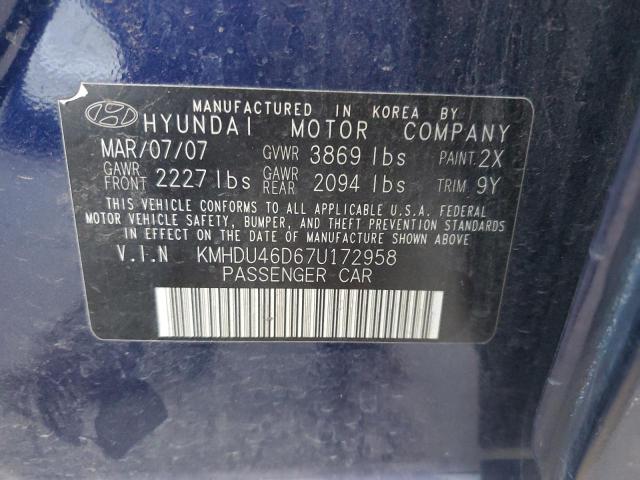 KMHDU46D67U172958 - 2007 HYUNDAI ELANTRA GLS BLUE photo 12