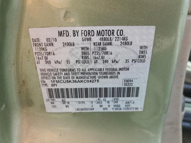 1FMCU5K36AKC04275 - 2010 FORD ESCAPE HYBRID GREEN photo 12