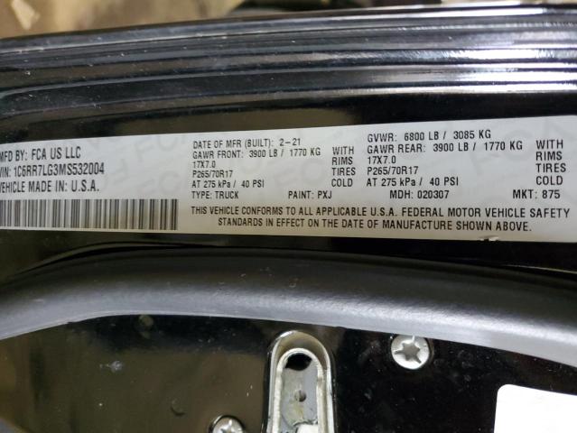 1C6RR7LG3MS532004 - 2021 RAM 1500 CLASS SLT შავი ფოტო 12