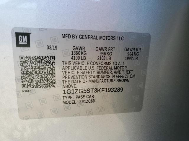 1G1ZG5ST3KF193289 - 2019 CHEVROLET MALIBU RS SILVER photo 12