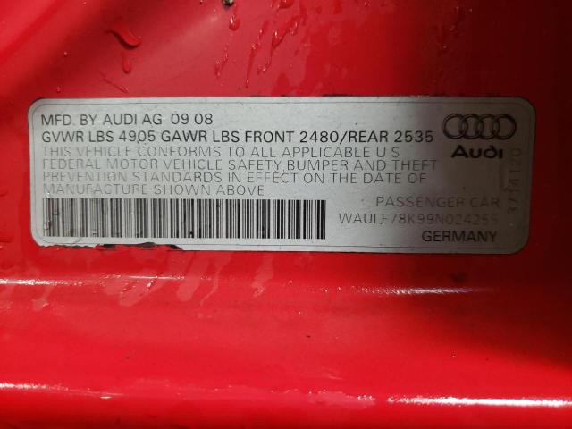 WAULF78K99N024255 - 2009 AUDI A4 2.0T QUATTRO RED photo 12