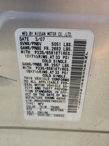 JN8AZ08W97W650671 - 2007 NISSAN MURANO SL SILVER photo 12