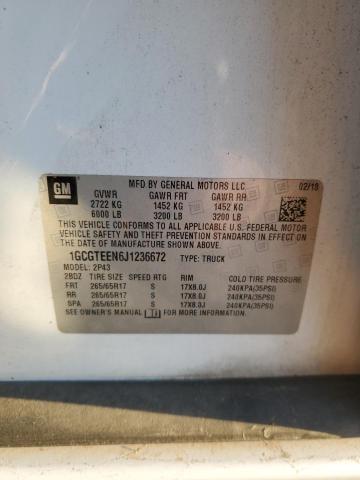 1GCGTEEN6J1236672 - 2018 CHEVROLET COLORADO ZR2 WHITE photo 12
