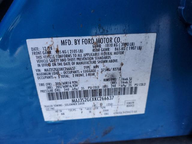 MAJ3S2GEXKC266637 - 2019 FORD ECOSPORT SE ლურჯი ფოტო 13