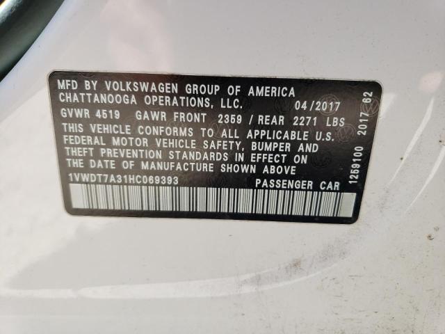 1VWDT7A31HC069393 - 2017 VOLKSWAGEN PASSAT R-LINE أبيض صورة 12