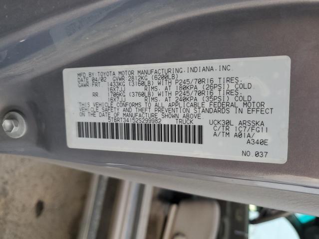 5TBRT34152S299982 - 2002 TOYOTA TUNDRA ACCESS CAB ნაცრისფერი ფოტო 12