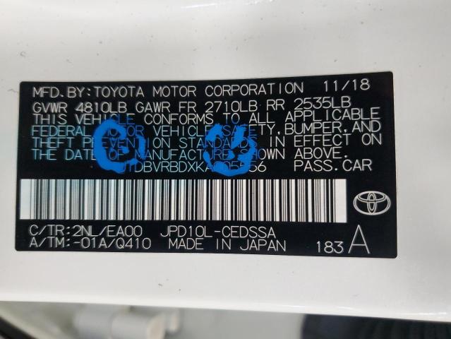 JTDBVRBDXKA005556 - 2019 TOYOTA MIRAI WHITE photo 12