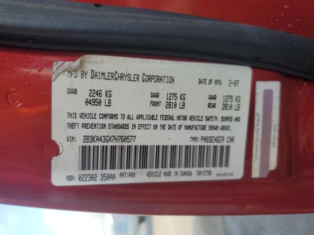 2B3KA43GX7H760577 - 2007 DODGE CHARGER SE RED photo 13