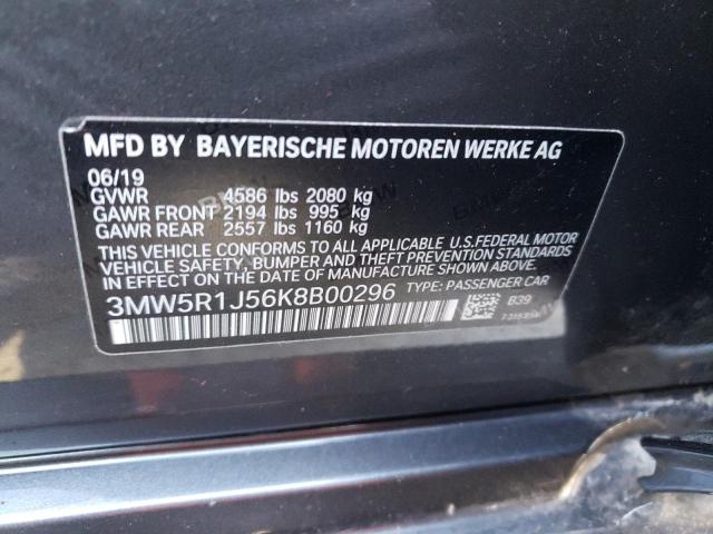 3MW5R1J56K8B00296 - 2019 BMW 330I GRAY photo 12