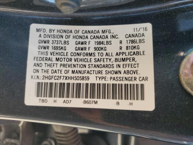 2HGFC2F7XHH505859 - 2017 HONDA CIVIC EX GRAY photo 12