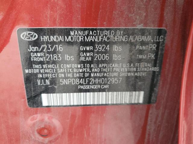 5NPD84LF2HH012957 - 2017 HYUNDAI ELANTRA SE RED photo 12