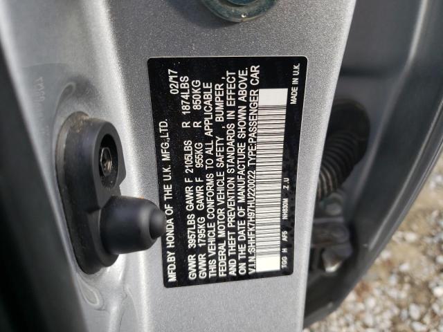 SHHFK7H97HU220022 - 2017 HONDA CIVIC SPORT TOURING SILVER photo 12