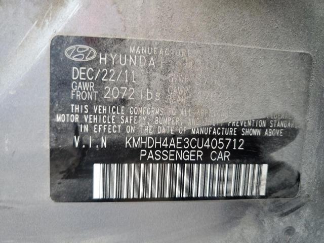 KMHDH4AE3CU405712 - 2012 HYUNDAI ELANTRA GLS GRAY photo 12