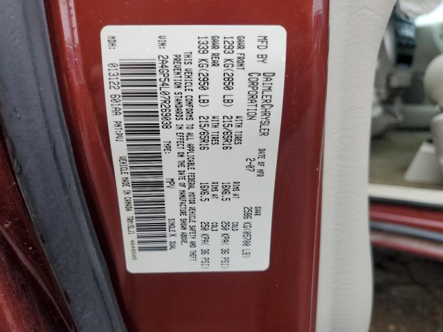 2A4GP54L07R269038 - 2007 CHRYSLER TOWN & COU TOURING MAROON photo 13