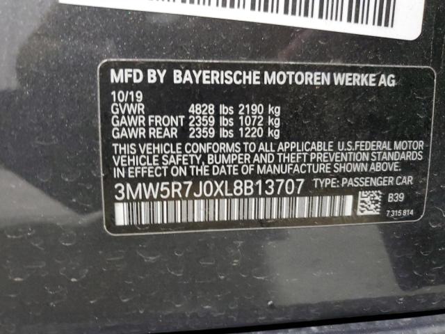 3MW5R7J0XL8B13707 - 2020 BMW 330XI GRAY photo 12