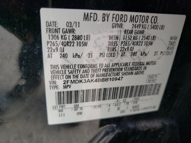 2FMDK3AK4BBB10947 - 2011 FORD EDGE SPORT BLACK photo 12