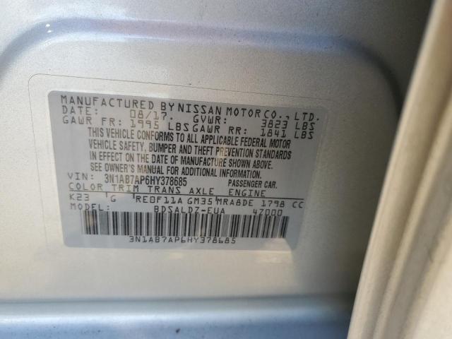 3N1AB7AP6HY378685 - 2017 NISSAN SENTRA S SILVER photo 12