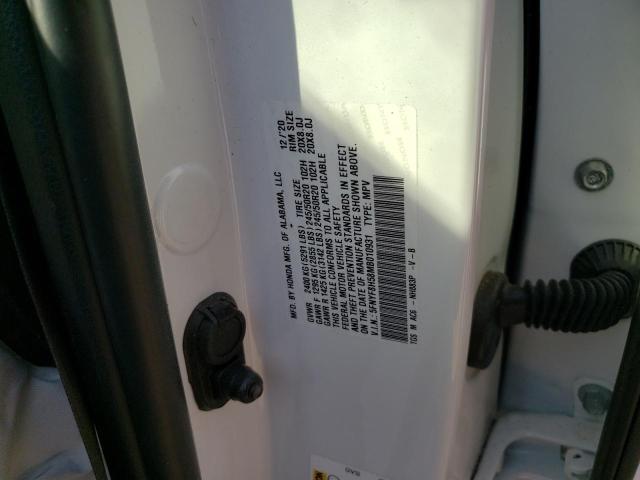 5FNYF8H58MB010931 - 2021 HONDA PASSPORT EXL WHITE photo 12