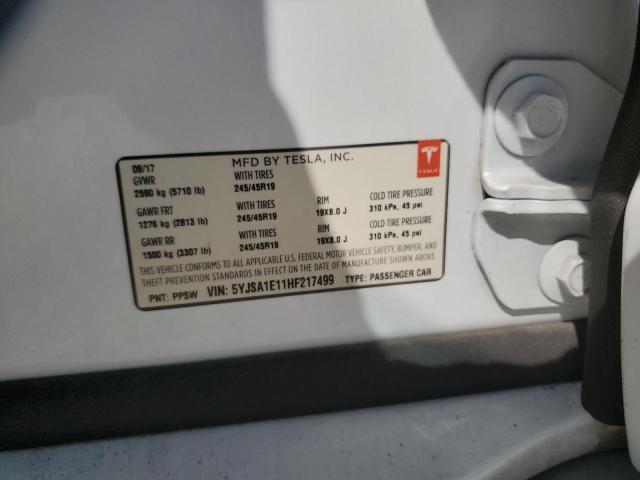 5YJSA1E11HF217499 - 2017 TESLA MODEL S WHITE photo 13