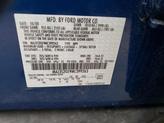 MAJ3S2GE9MC399263 - 2021 FORD ECOSPORT SE BLUE photo 12