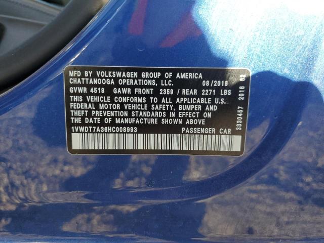 1VWDT7A36HC008993 - 2017 VOLKSWAGEN PASSAT R-LINE ლურჯი ფოტო 12