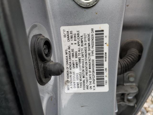 2HGFC2F5XHH526550 - 2017 HONDA CIVIC LX SILVER photo 12