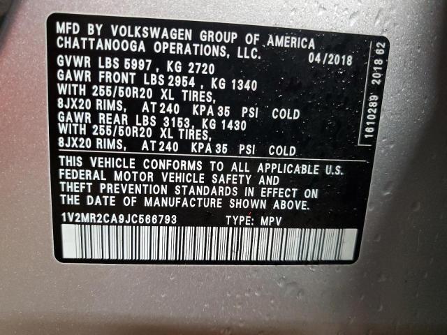 1V2MR2CA9JC566793 - 2018 VOLKSWAGEN ATLAS SEL SILVER photo 13