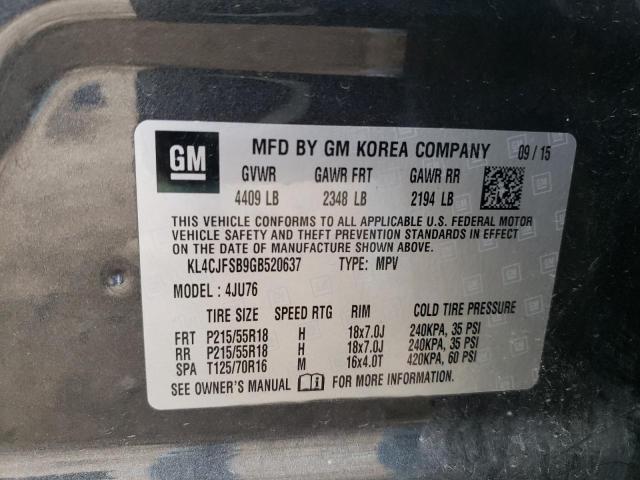 KL4CJFSB9GB520637 - 2016 BUICK ENCORE CONVENIENCE გრაფიტი ფოტო 12