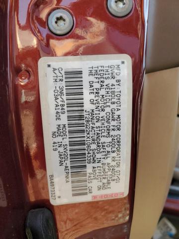 JT2BG22KX10604339 - 2001 TOYOTA CAMRY CE MAROON photo 12