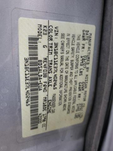 3N1BC11E37L402465 - 2007 NISSAN VERSA S SILVER photo 13