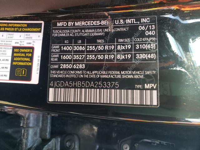 4JGDA5HB5DA253375 - 2013 MERCEDES-BENZ ML 350 4MATIC BLACK photo 12