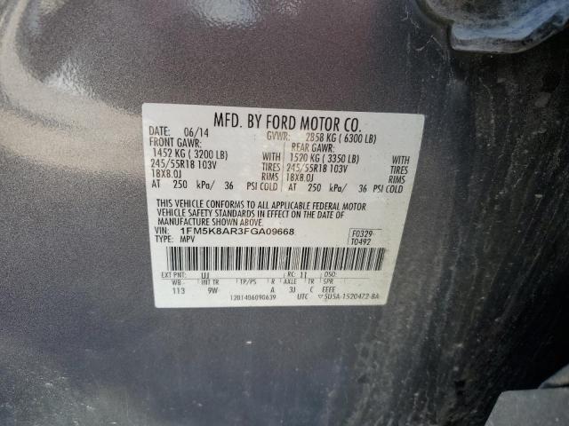 1FM5K8AR3FGA09668 - 2015 FORD EXPLORER POLICE INTERCEPTOR GRAY photo 14