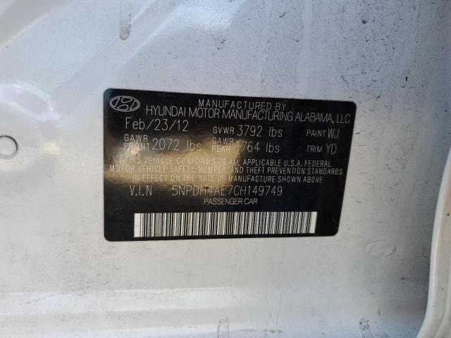 5NPDH4AE7CH149749 - 2012 HYUNDAI ELANTRA GLS WHITE photo 12