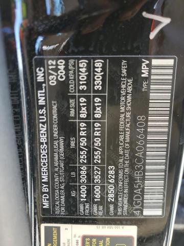 4JGDA5HB3CA066408 - 2012 MERCEDES-BENZ ML 350 4MATIC BLACK photo 13