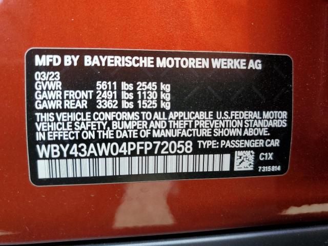 WBY43AW04PFP72058 - 2023 BMW I4 EDRIVE3 ORANGE photo 13