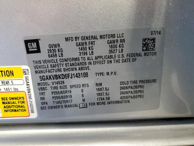 5GAKVBKD6FJ143108 - 2015 BUICK ENCLAVE SILVER photo 13