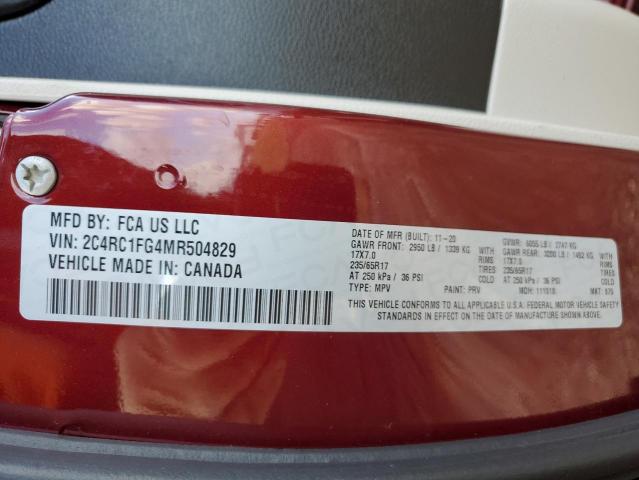 2C4RC1FG4MR504829 - 2021 CHRYSLER PACIFICA TOURING MAROON photo 13