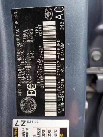 2T1KR32E26C573487 - 2006 TOYOTA COROLLA MA XR BLUE photo 13