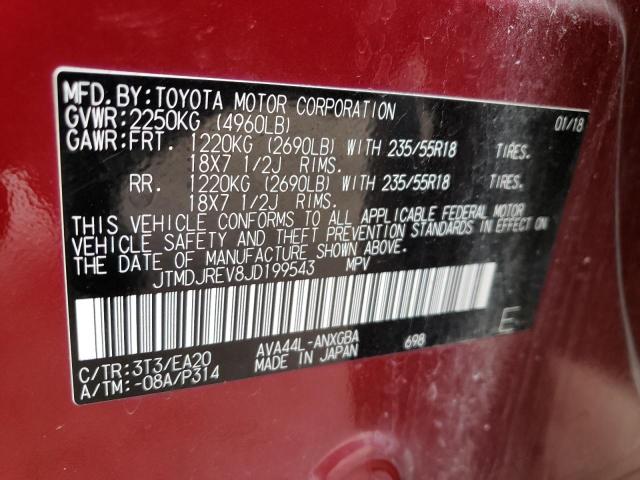 JTMDJREV8JD199543 - 2018 TOYOTA RAV4 HV LIMITED RED photo 13