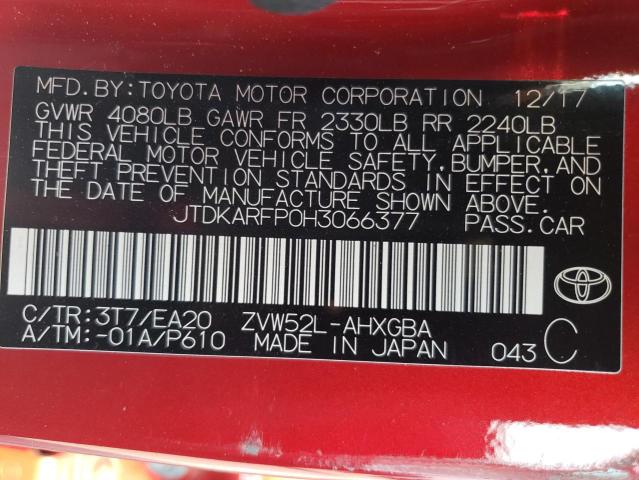 JTDKARFP0H3066377 - 2017 TOYOTA PRIUS PRIM წითელი ფოტო 12