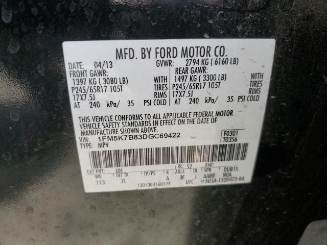 1FM5K7B83DGC69422 - 2013 FORD EXPLORER BLACK photo 13