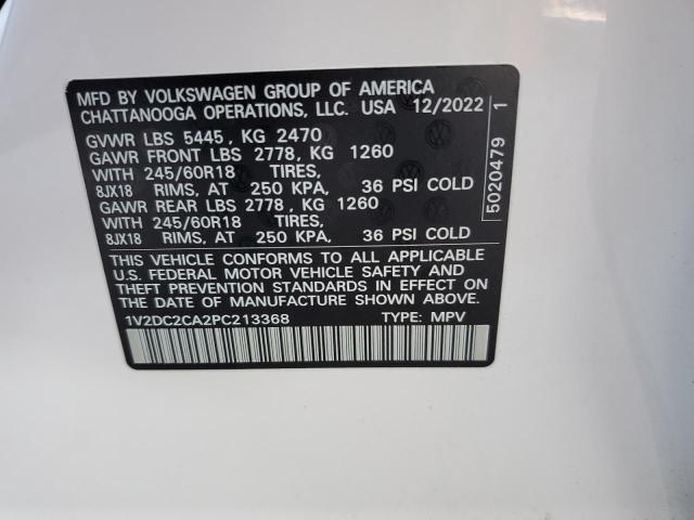 1V2DC2CA2PC213368 - 2023 VOLKSWAGEN ATLAS CROS SE Blanc photo 12