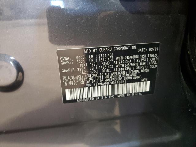 4S4WMAFD7M3443521 - 2021 SUBARU ASCENT PREMIUM GRAY photo 13