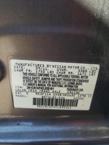 3N1CN7AP4CL835161 - 2012 NISSAN VERSA S GRAY photo 12