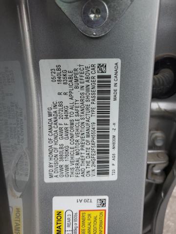 2HGFE2F5XPH550419 - 2023 HONDA CIVIC SPORT 银色 照片 12